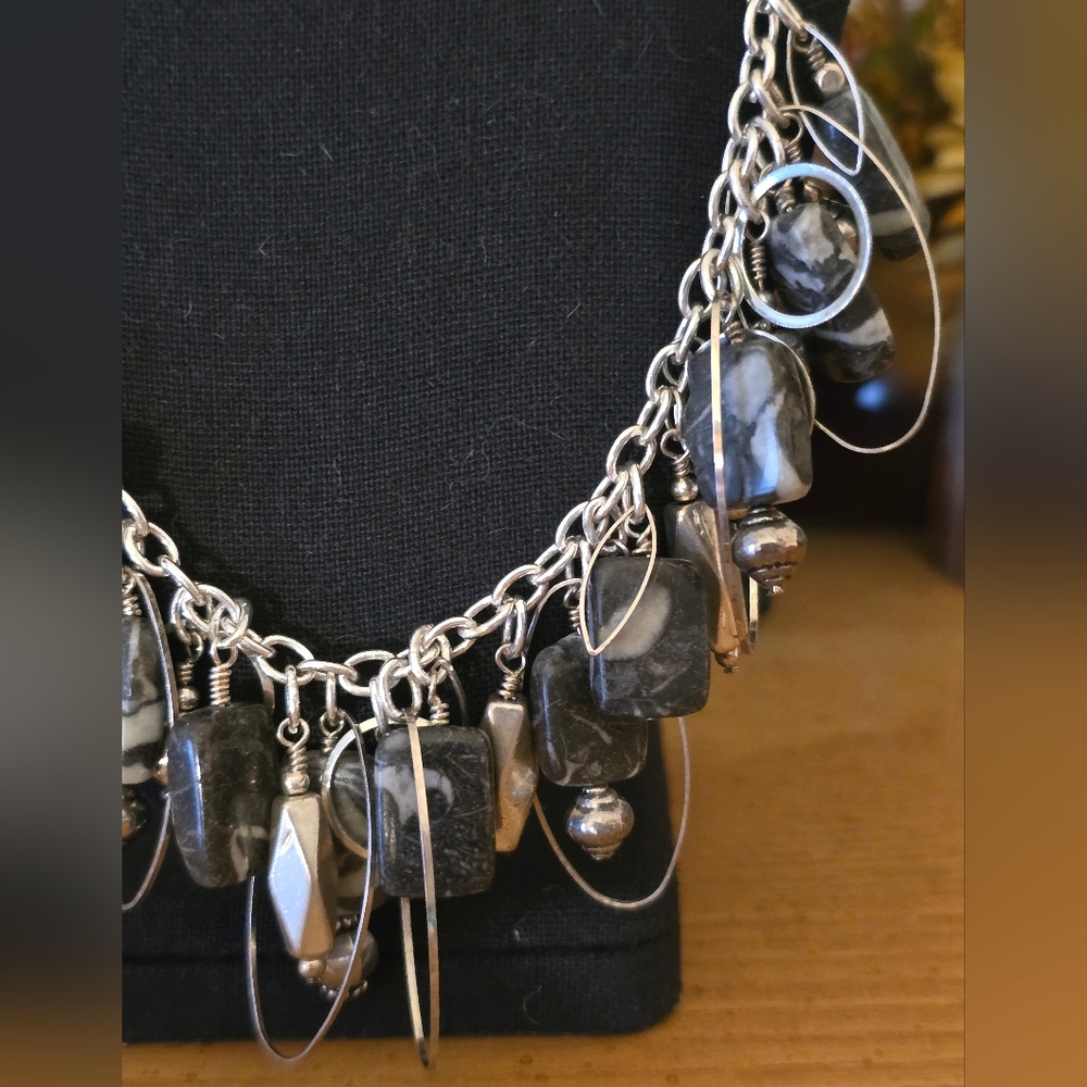 Silver And Stone Statement Necklace. Euc - image 5